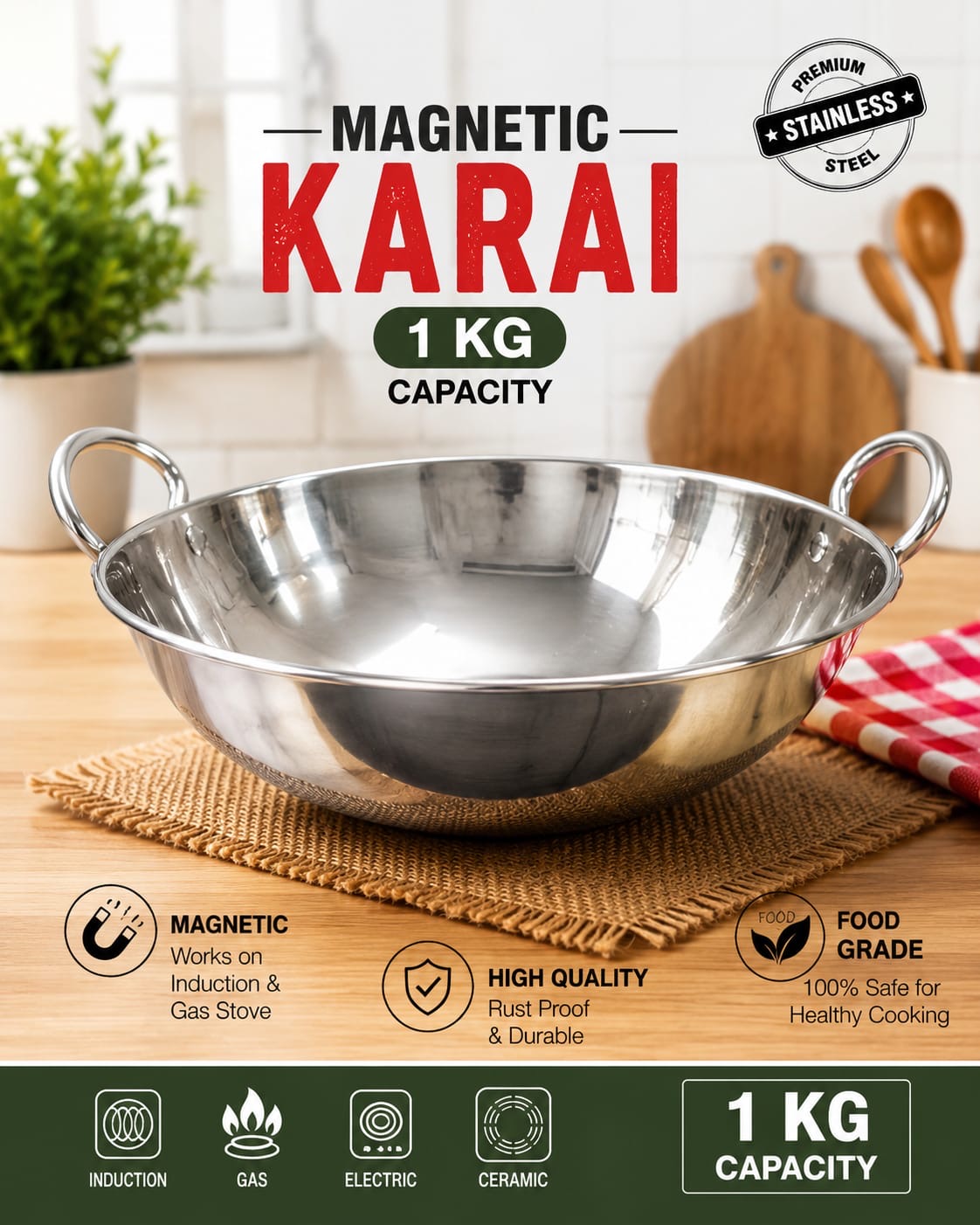 Magnetic Stainless Steel Karai 1 KG