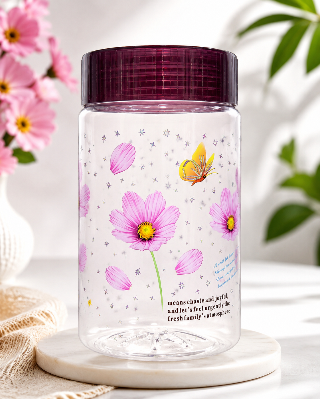 Floral Cosmos Storage Jar with Lid