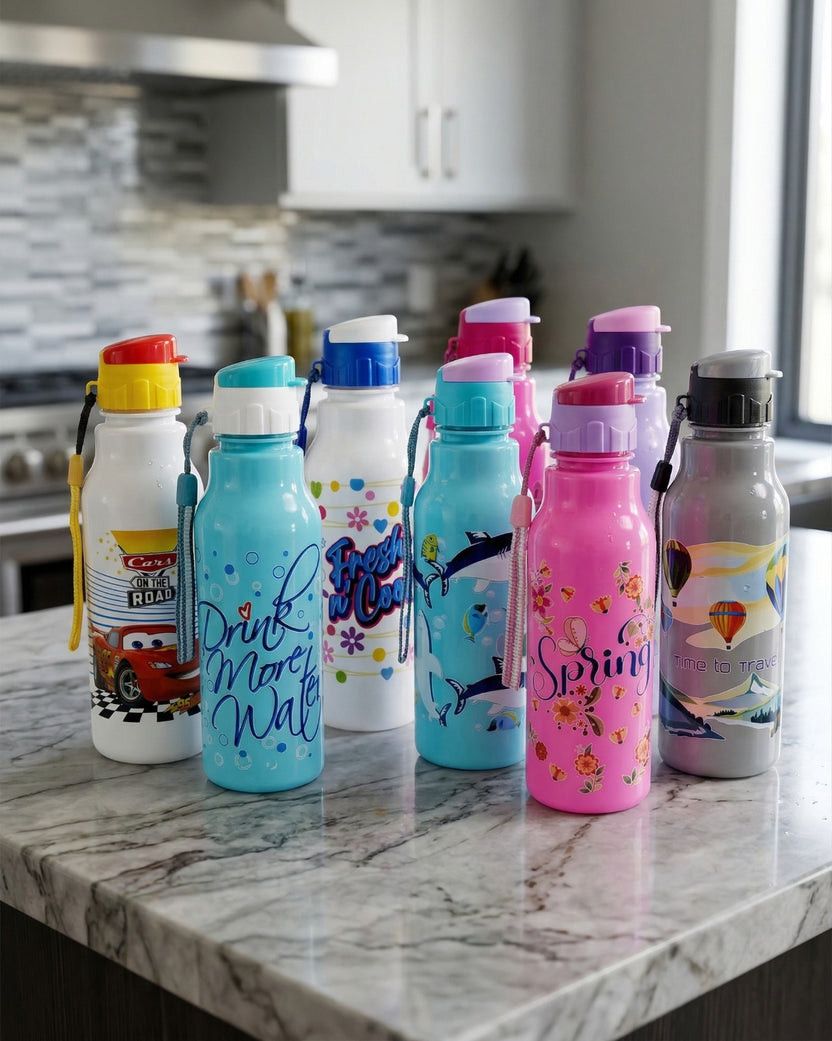 Printed Design Water Bottle with Wrist Strap