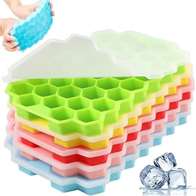 37-Cavity Honeycomb Silicone Ice Cube Tray with Lid