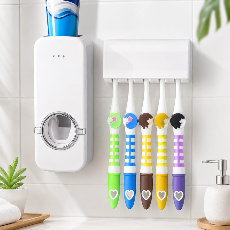 Automatic Toothpaste Dispenser with Toothbrush Holder