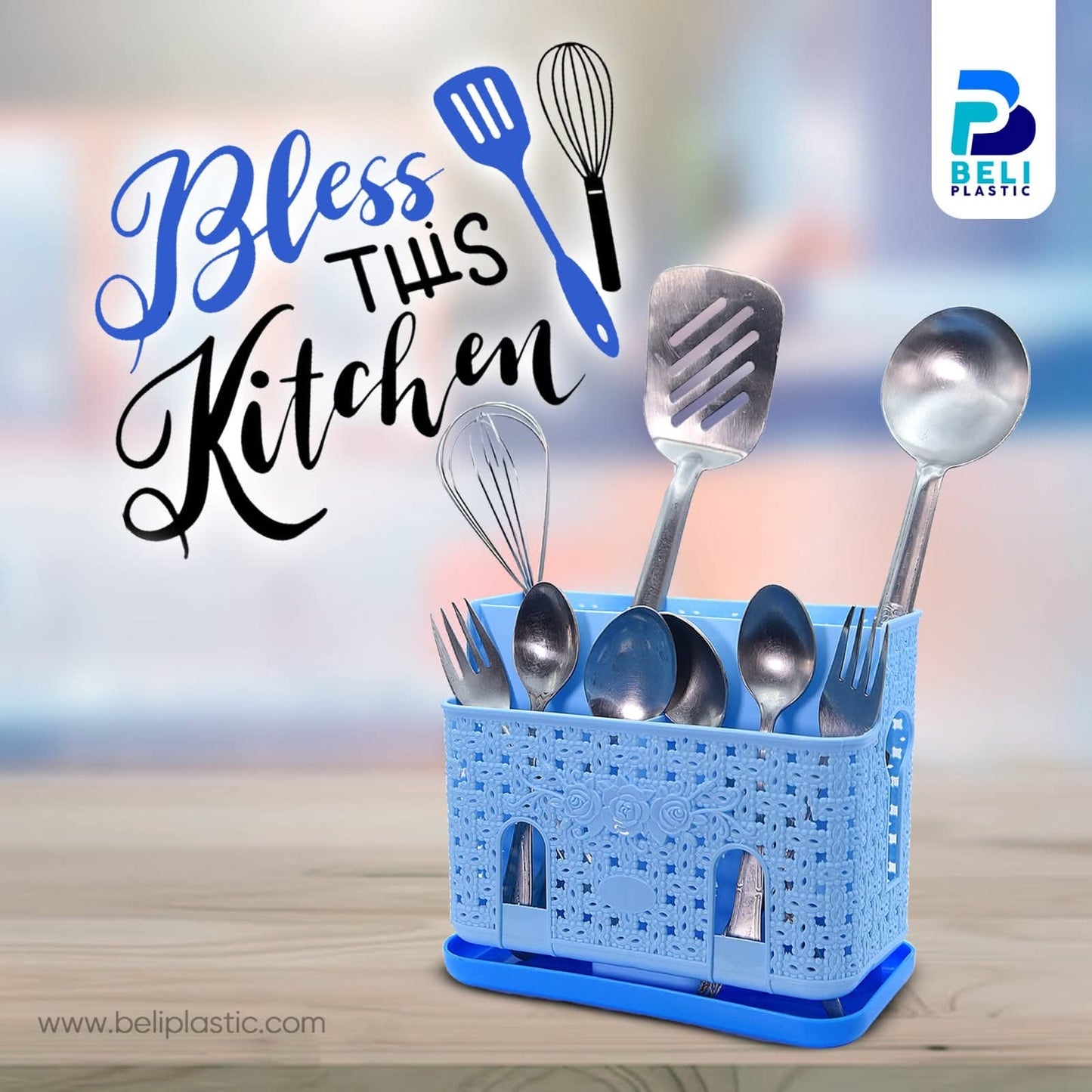Beli Plastic Cutlery & Utensil Holder with Drip Tray – Blue