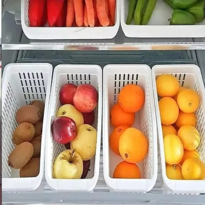 Fridge Organizer Storage Baskets – Stackable Drain Fruit & Vegetable Containers