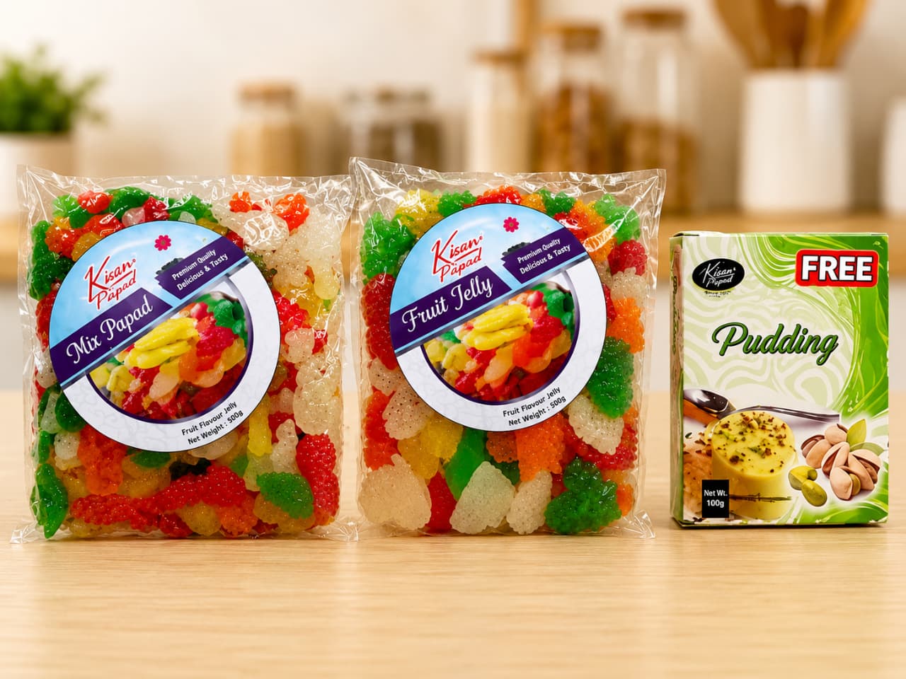 Kissan Papad Bundle – Mix Papad 500g + Fruit Jelly 500g + Free Pudding 100g
