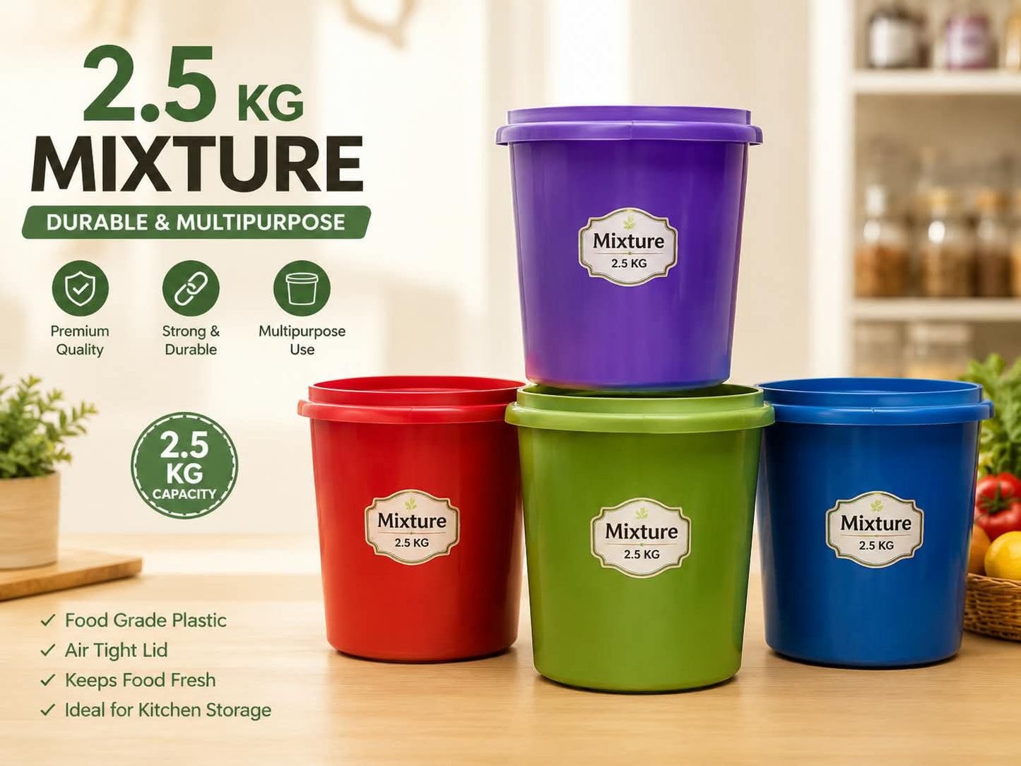 Mixture 2.5 KG Durable & Multipurpose Kitchen Container A