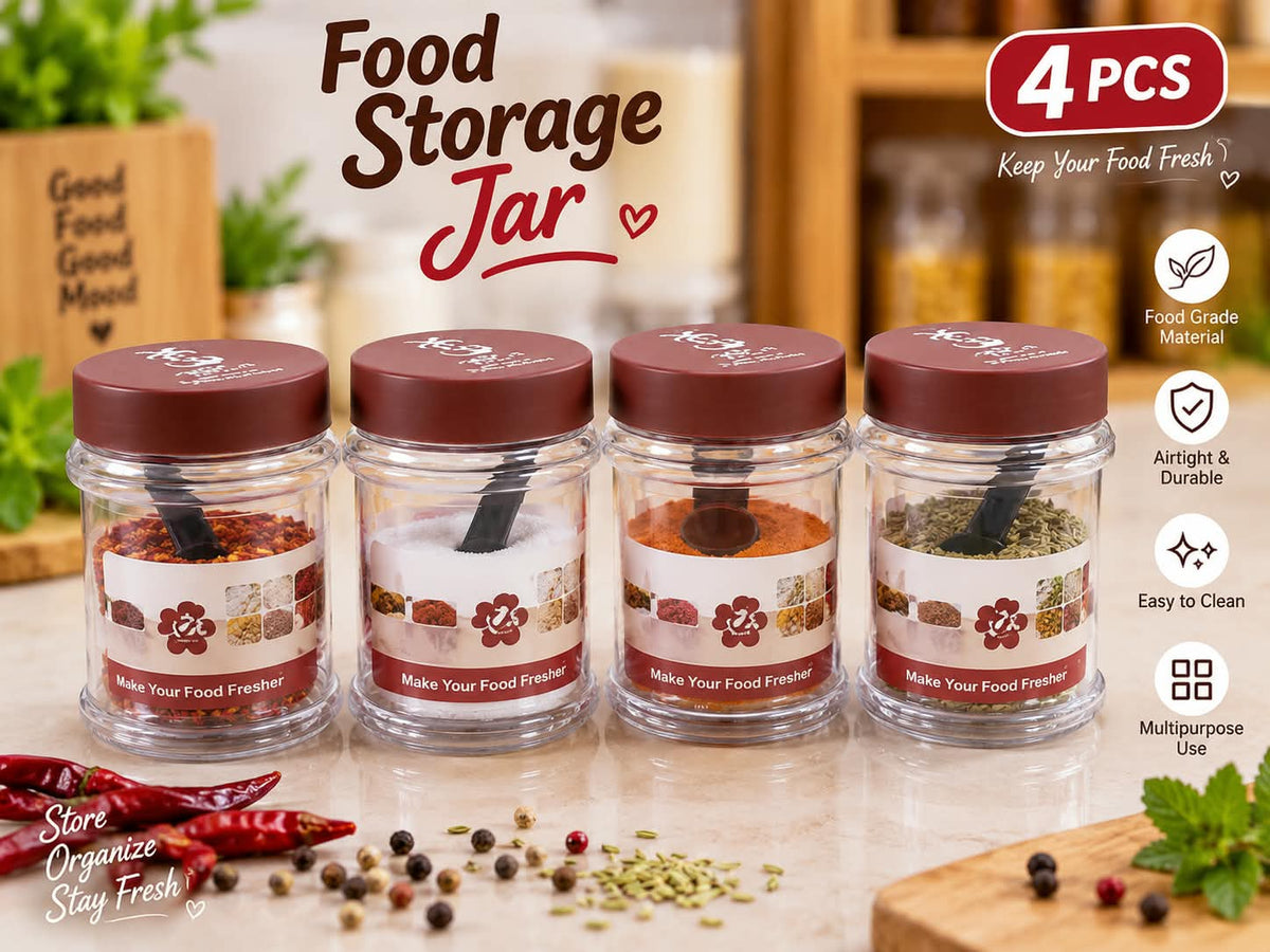 Food Storage Jar β Pack of 4 | Airtight & Durable | With Spoon
