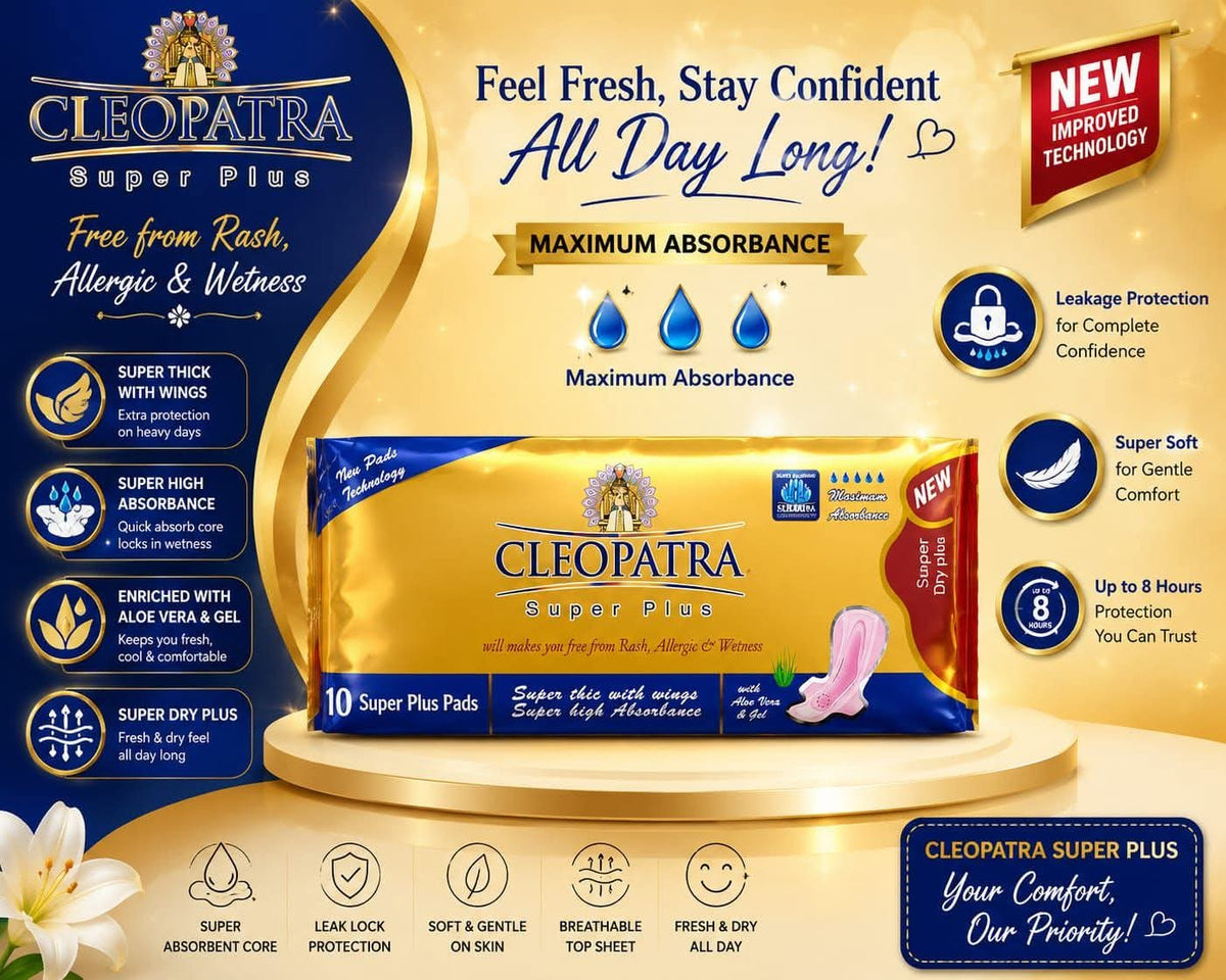 Cleopatra Super Plus Sanitary Pads ā 10 Pads | Maximum Absorbance | Aloe Vera & Gel