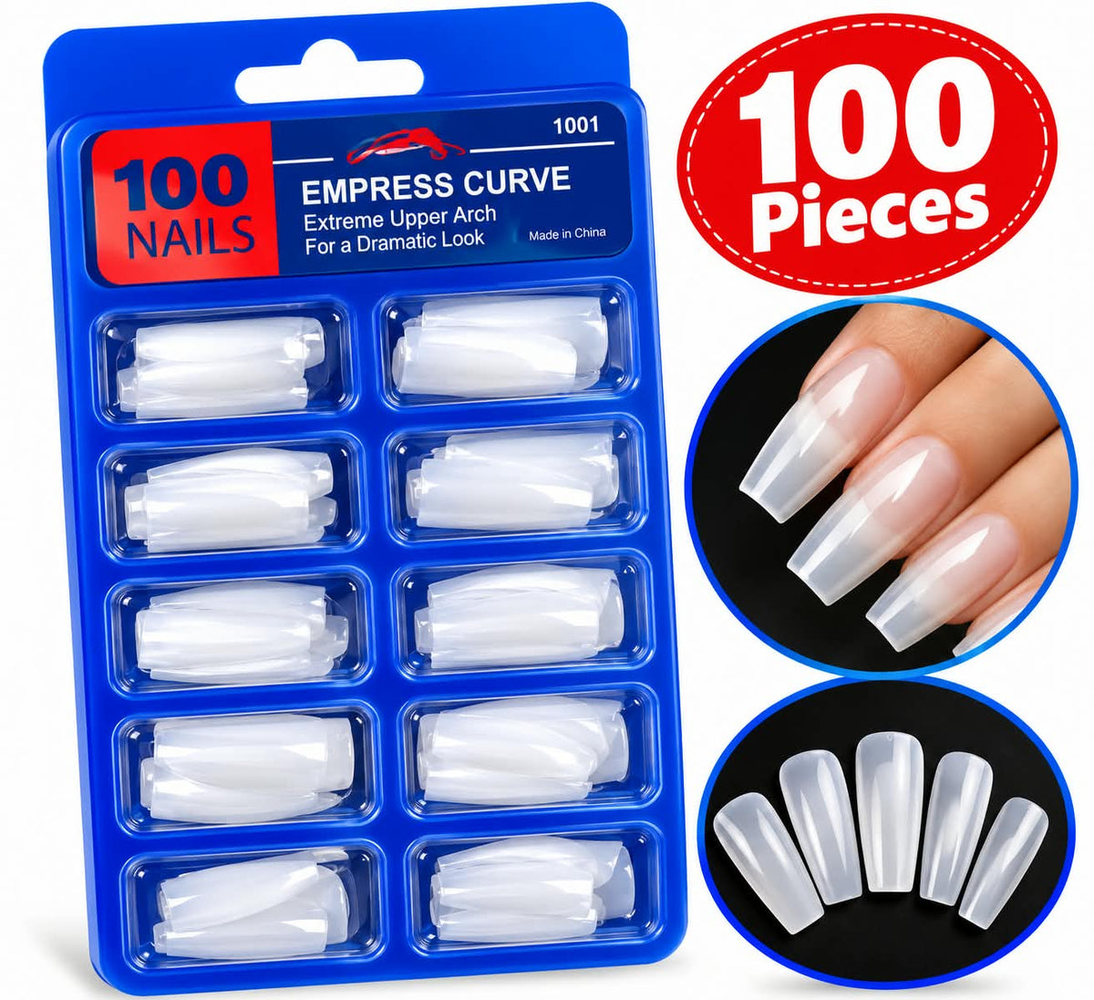 Empress Curve Nail Tips – 100 Pieces (Extreme Upper Arch)