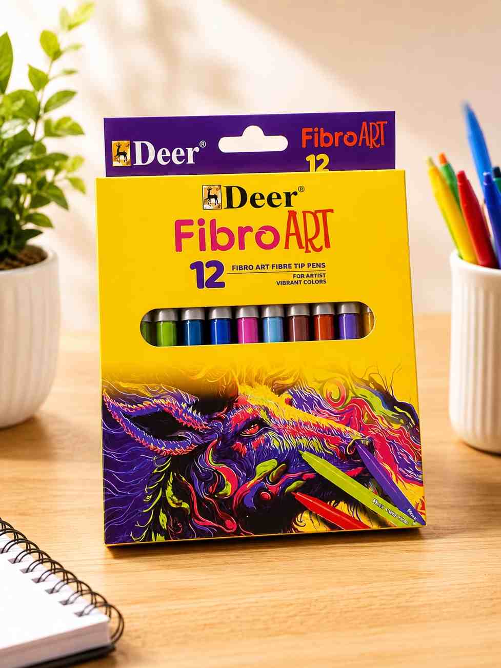 Deer FibroART 12 Fibre Tip Pens - Vibrant Colors for Artists