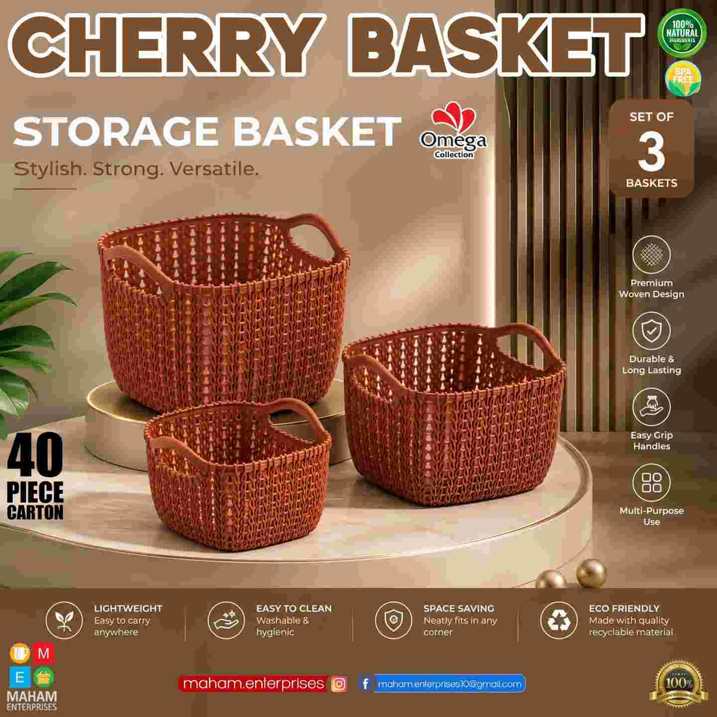 Cherry Basket – Storage Basket Set of 3 | Omega Collection