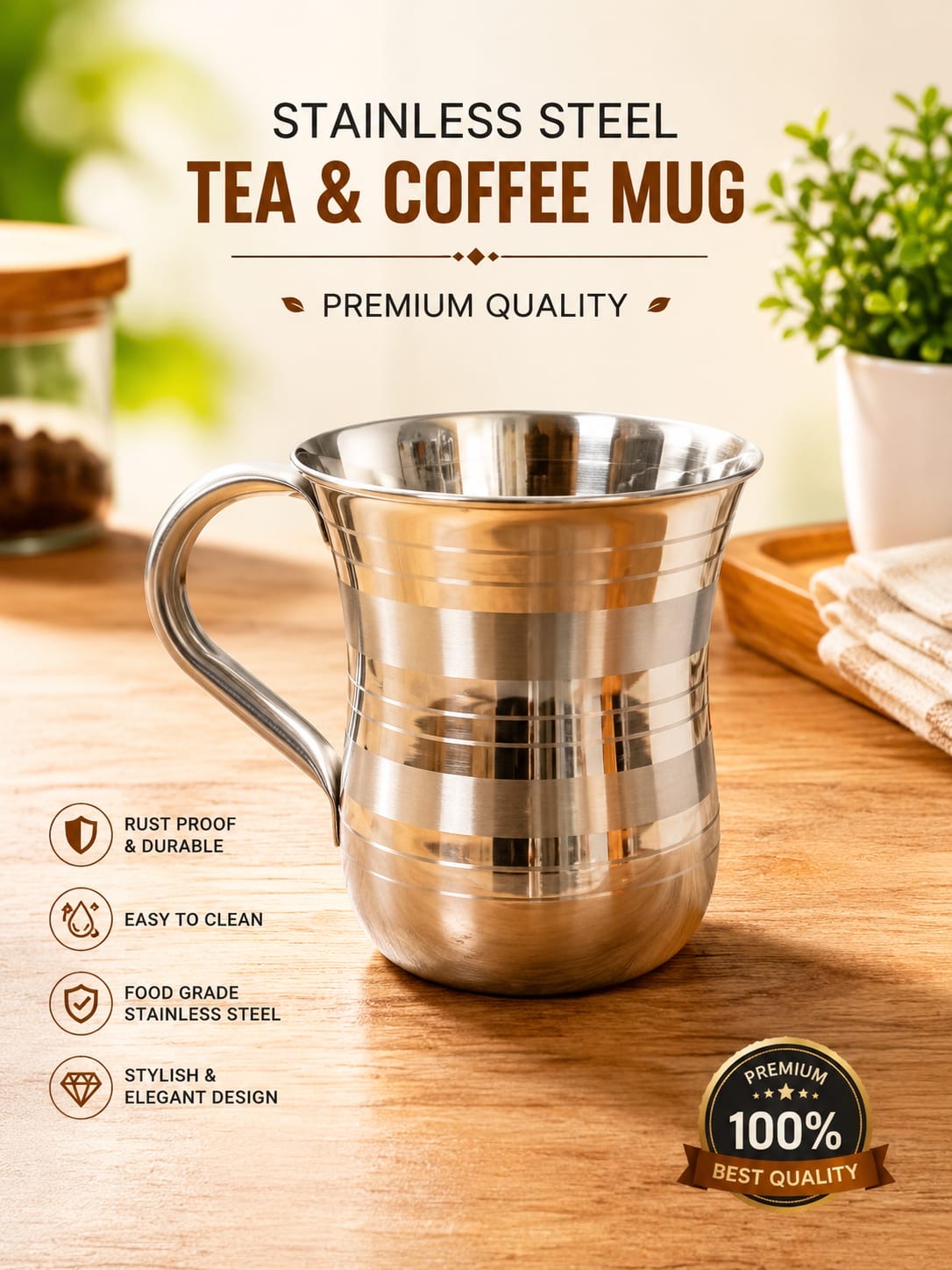 Stainless Steel Tea & Coffee Mug