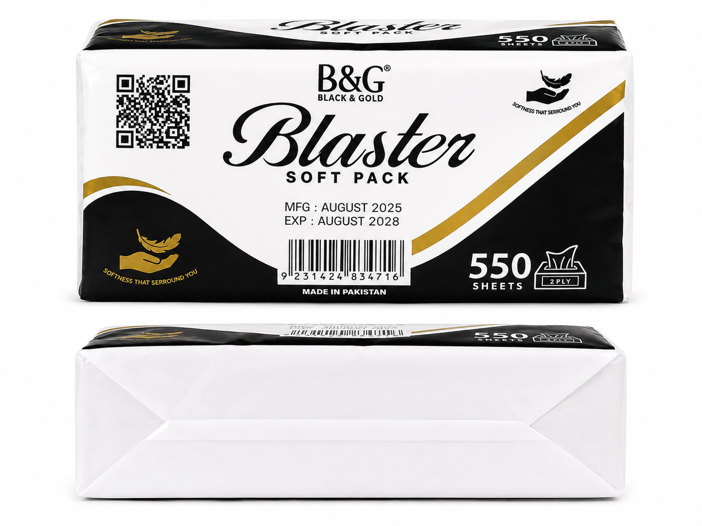 B&G Black & Gold Blaster Soft Pack – 550 Sheets 2 Ply