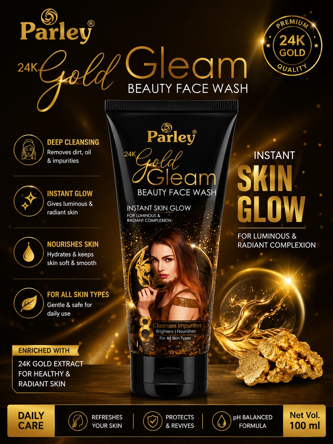 Parley 24K Gold Gleam Beauty Face Wash – 100ml