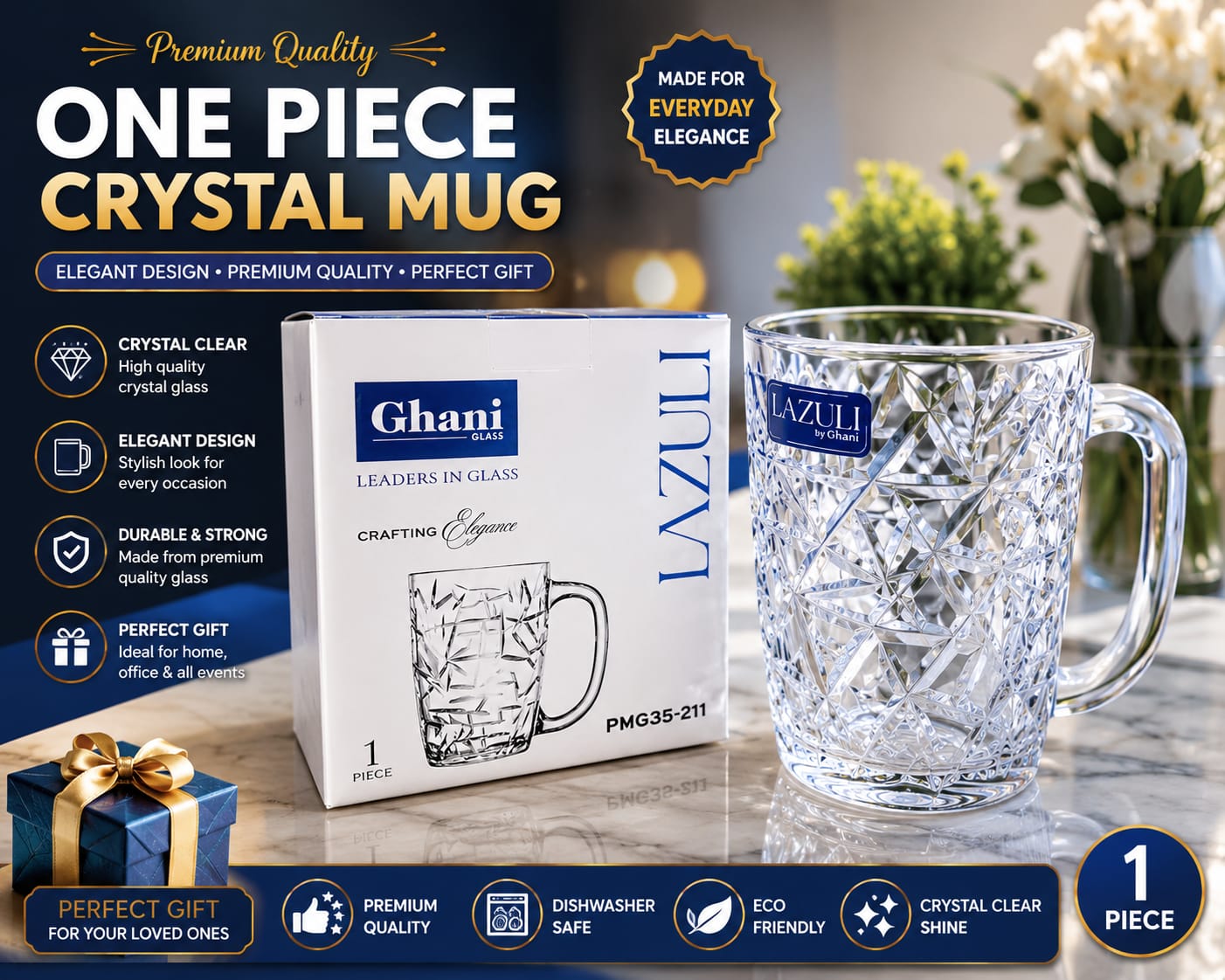 Lazuli Crystal Mug by Ghani Glass – 1 Piece (PMG35-211)