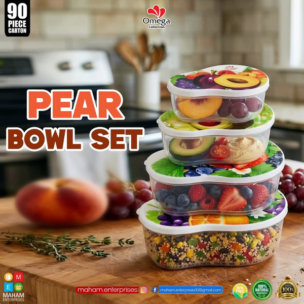 Pear Bowl Set – 4 Piece Food Storage Containers (Omega Collection)