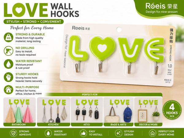 LOVE Wall Hooks – Set of 4