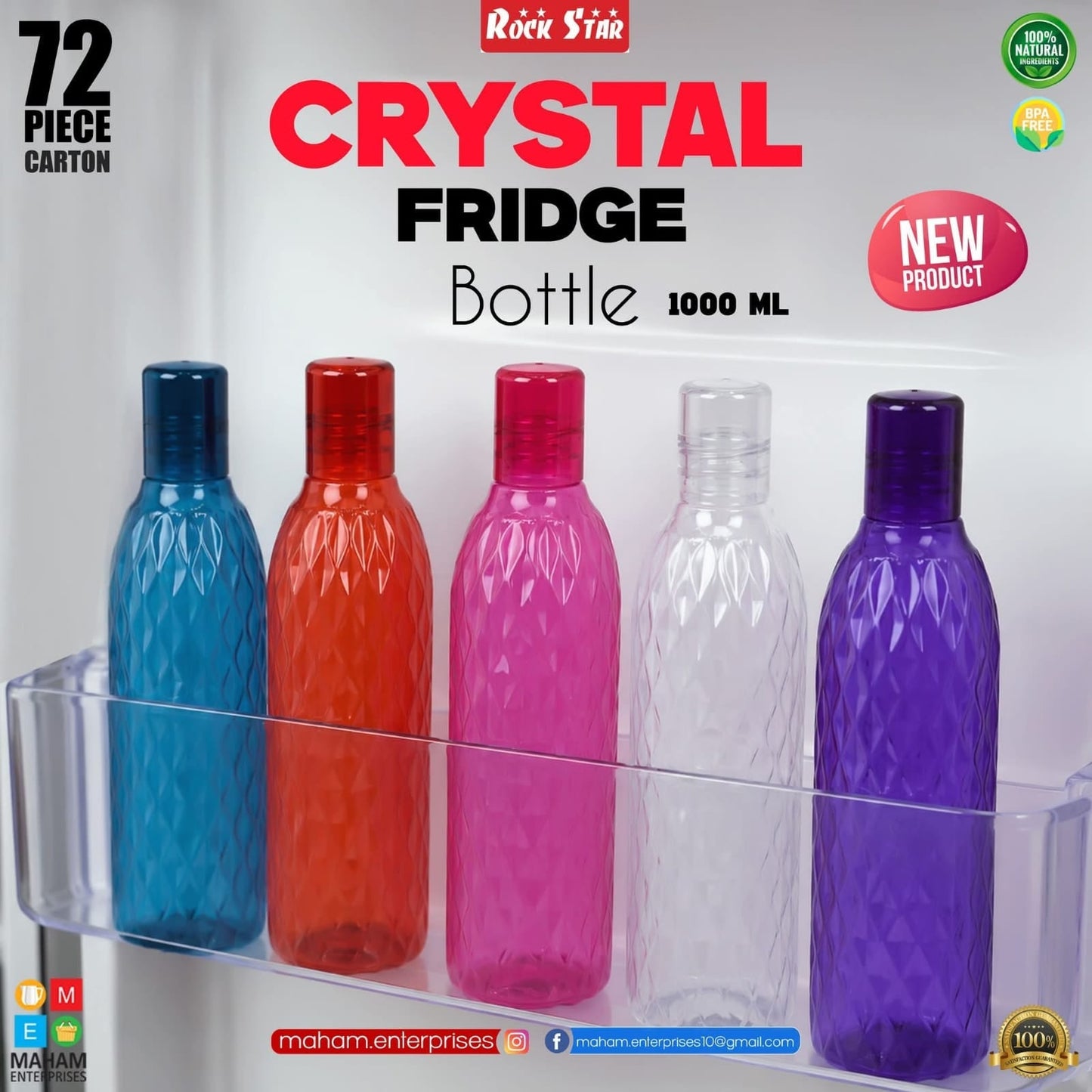 Rock Star Crystal Fridge Bottle 1000ml