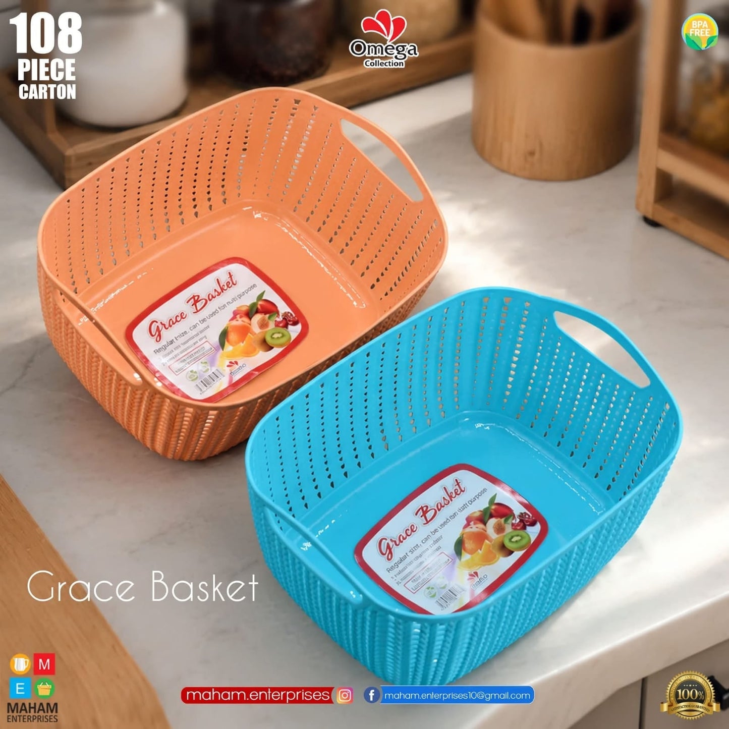 Omega Grace Basket – BPA-Free Multipurpose Plastic Basket