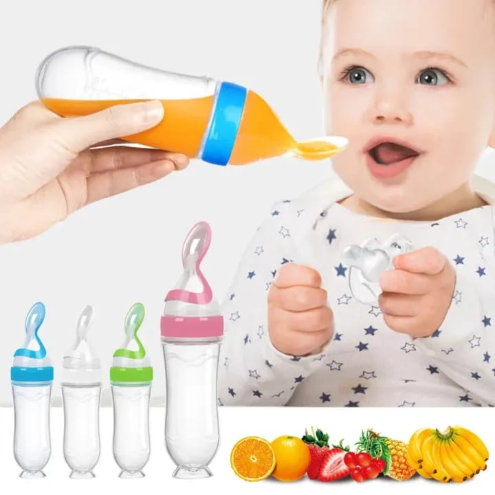 Silicone Baby Food Feeder Bottle with Spoon