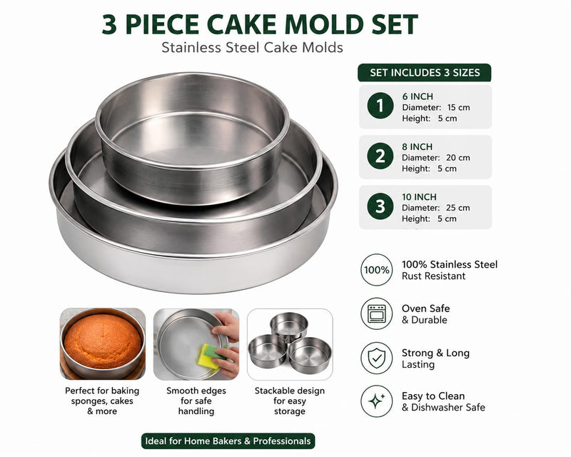 3 Piece Stainless Steel Cake Mold Set