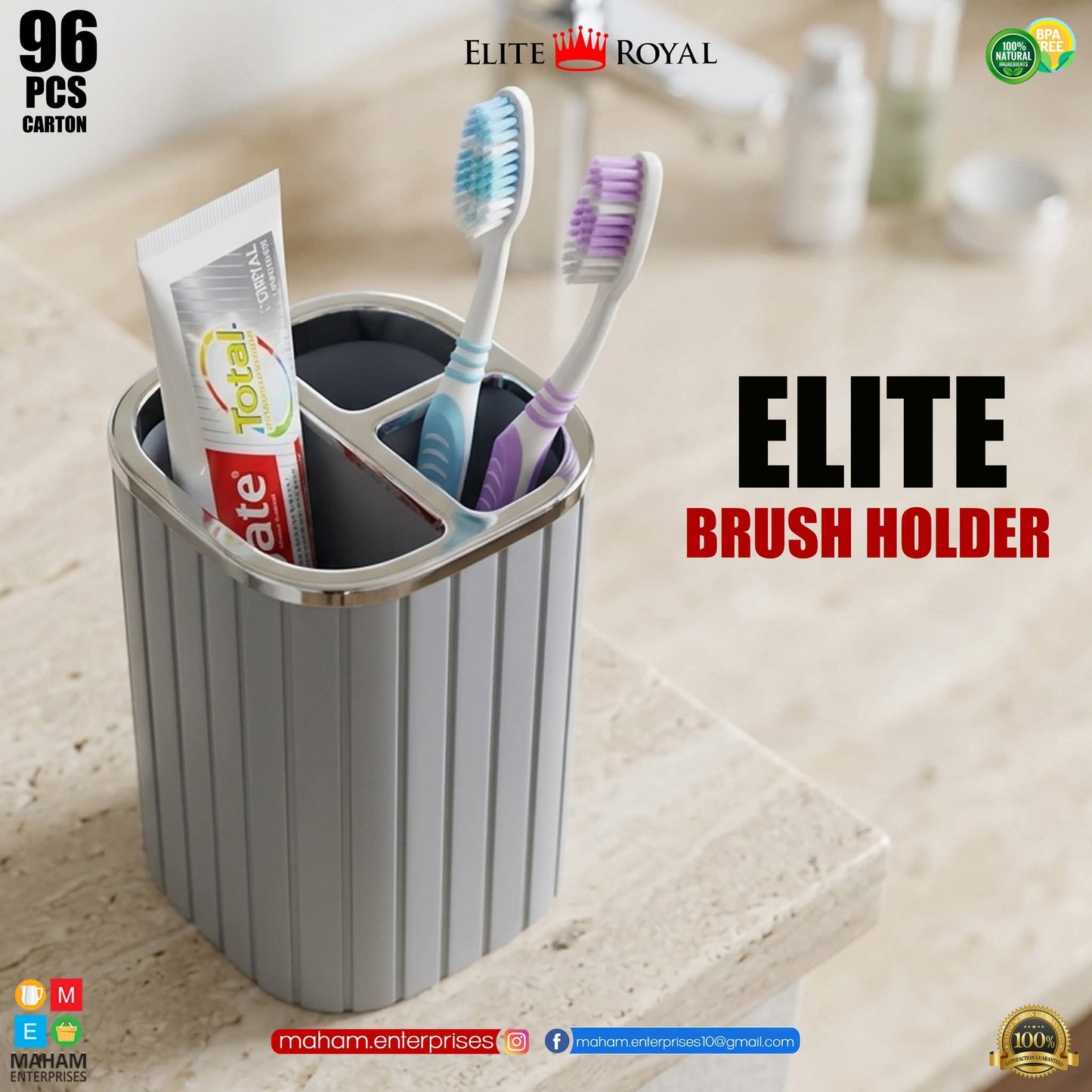Elite Royal Elite Brush Holder – BPA Free | Multi-Compartment Toothbrush Holder is