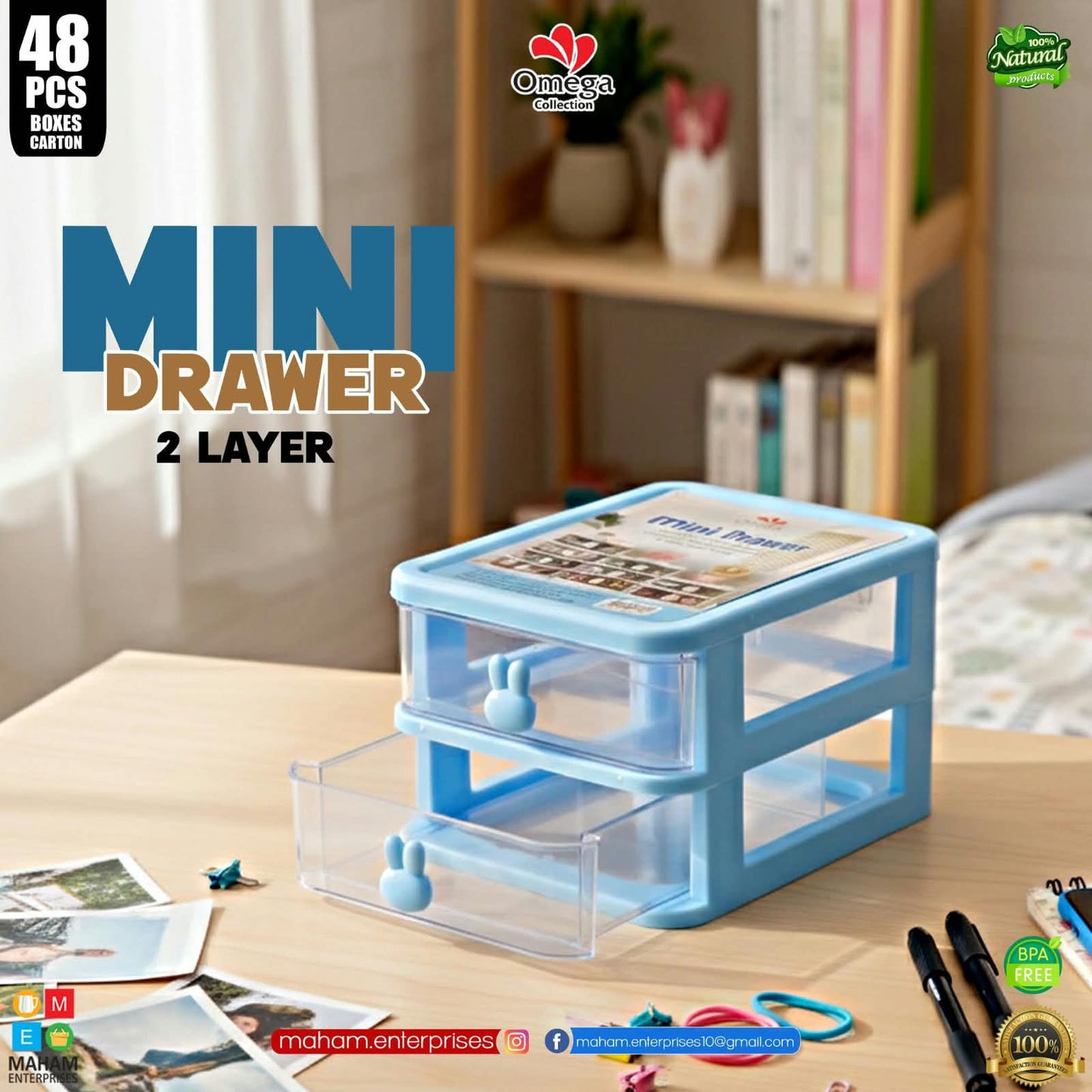 Omega Collection Mini Drawer – 2 Layer | BPA Free Desktop Storage
