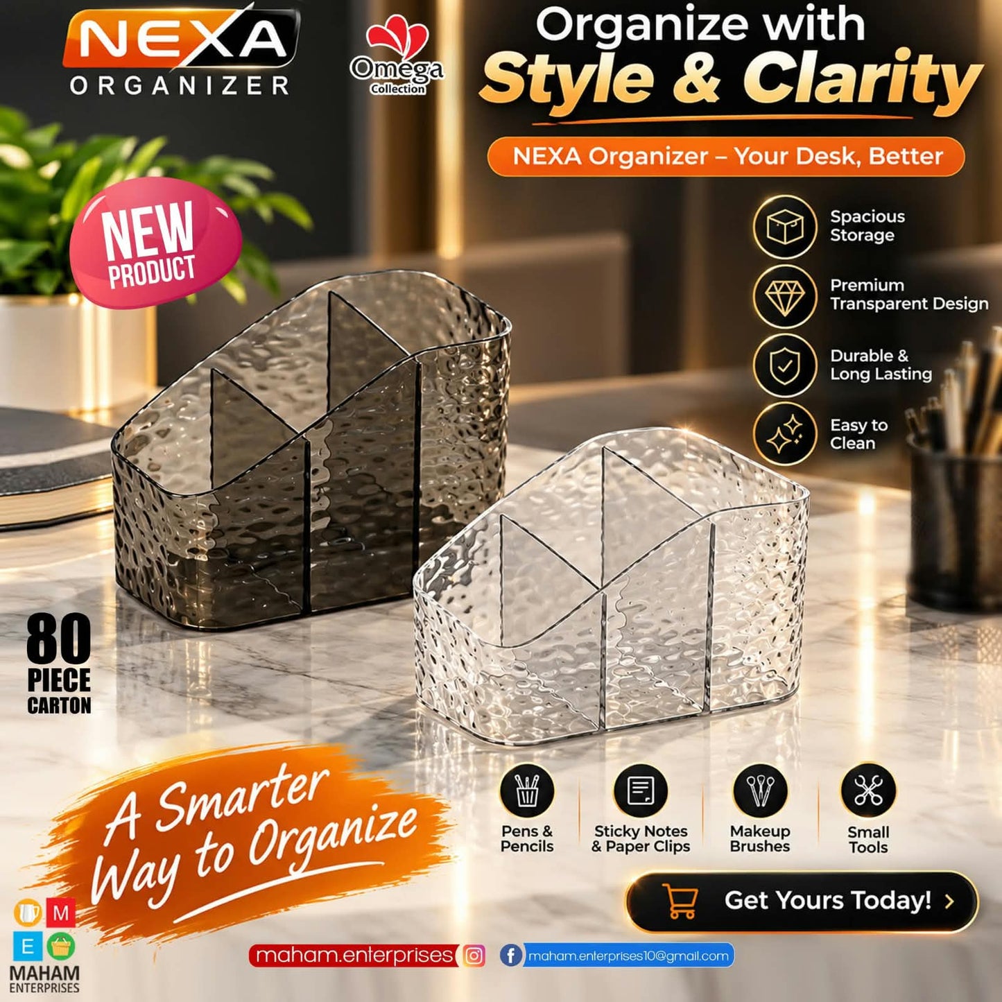 Omega Collection NEXA Organizer – Premium Transparent Desk Organizer