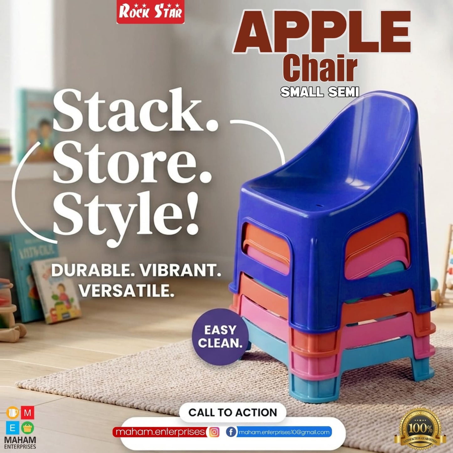 Rock Star Apple Chair – Small Semi | Stackable Plastic Chair
