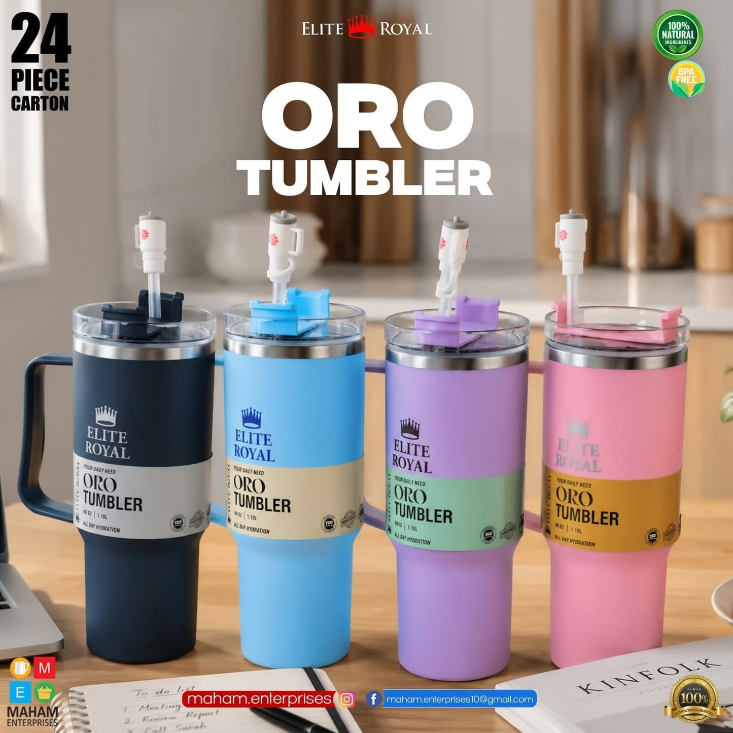 Elite Royal ORO Tumbler – 40 Oz / 1.18 Ltr | All Day Hydration