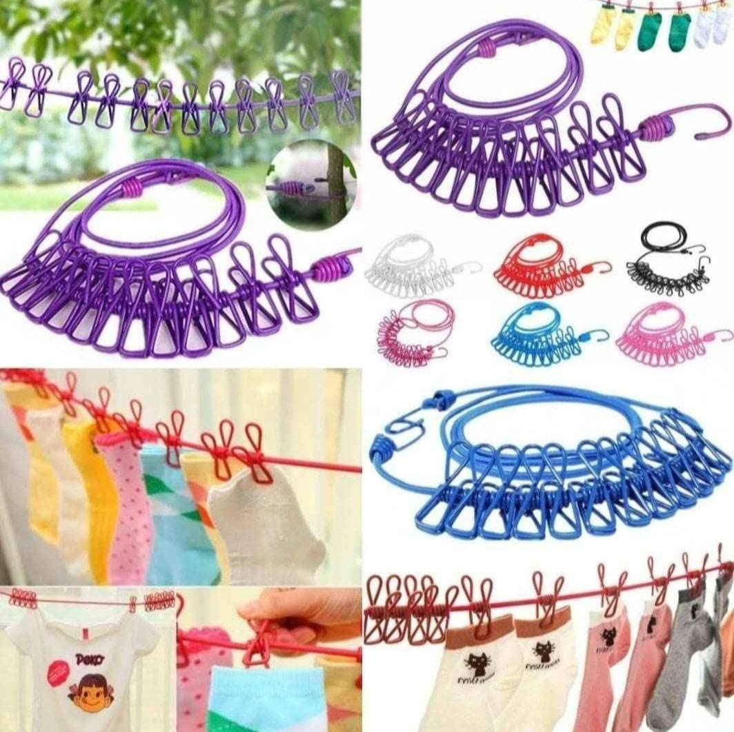 Portable Travel Clothes Drying Rope with Clips