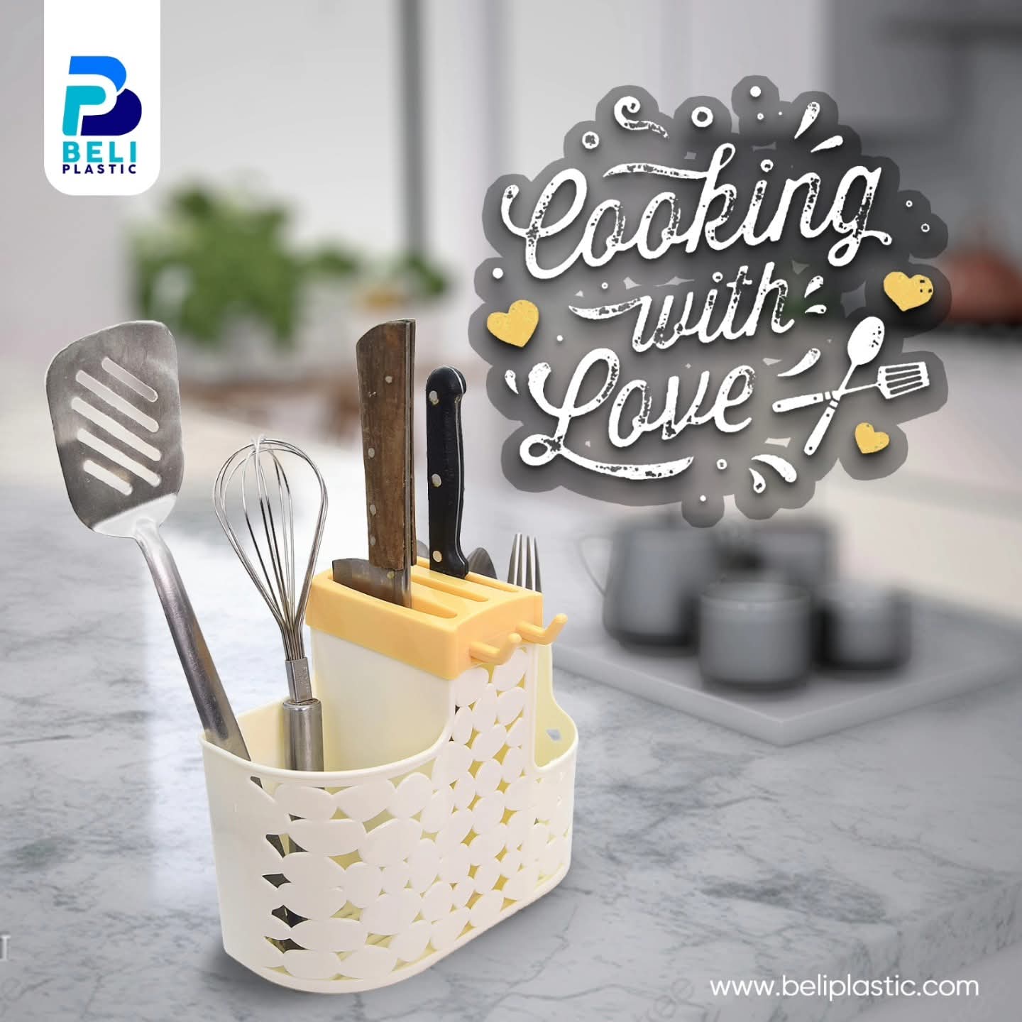 Beli Plastic Kitchen Utensil & Cutlery Holder with Knife Block