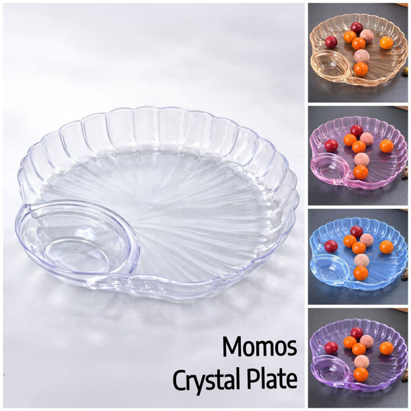 Momos Crystal Plate – Shell Shape Serving Plate with Sauce Bowl (4 Colors)