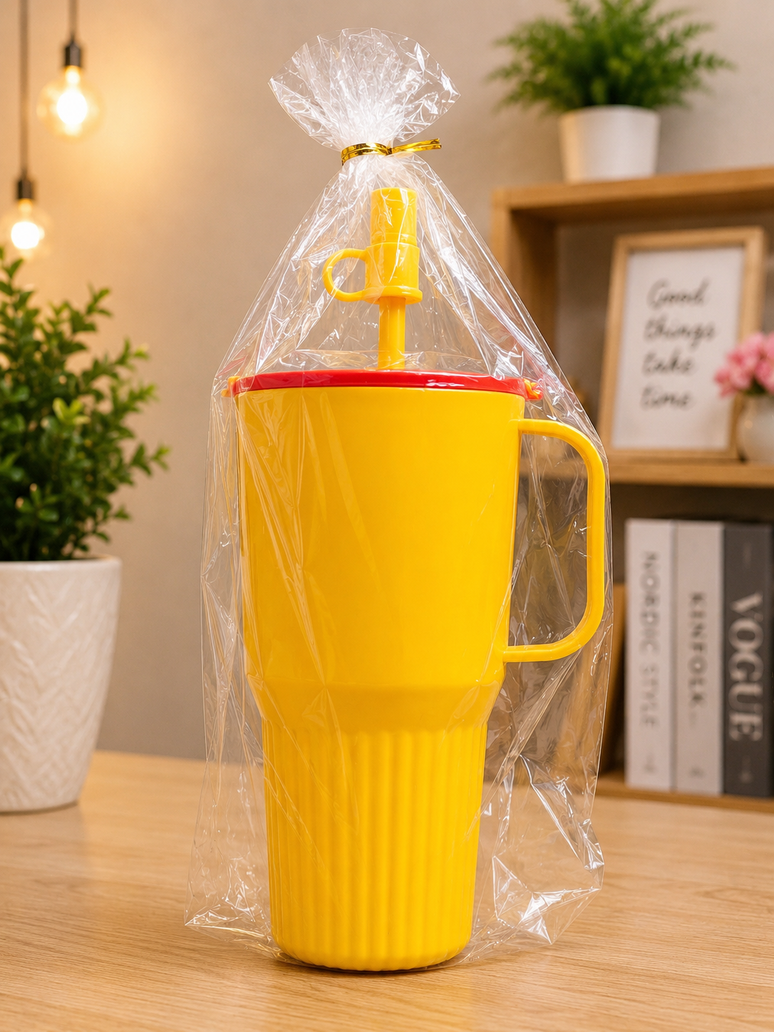 Yellow tumbler mug gift wrapped