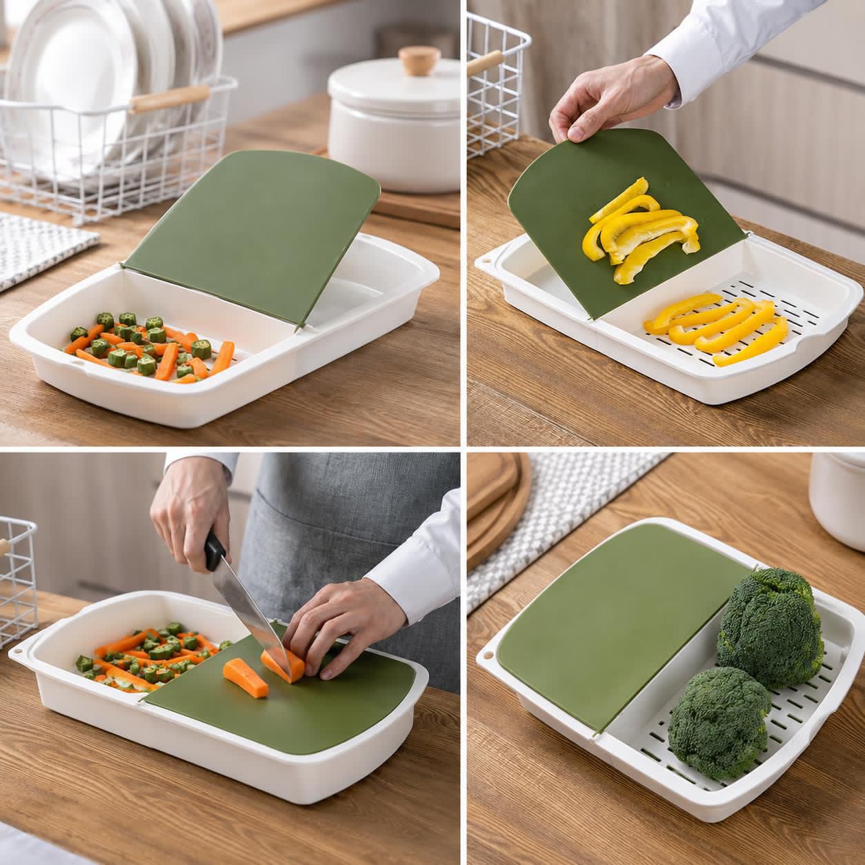 3-in-1 Foldable Cutting Board with Colander Tray
