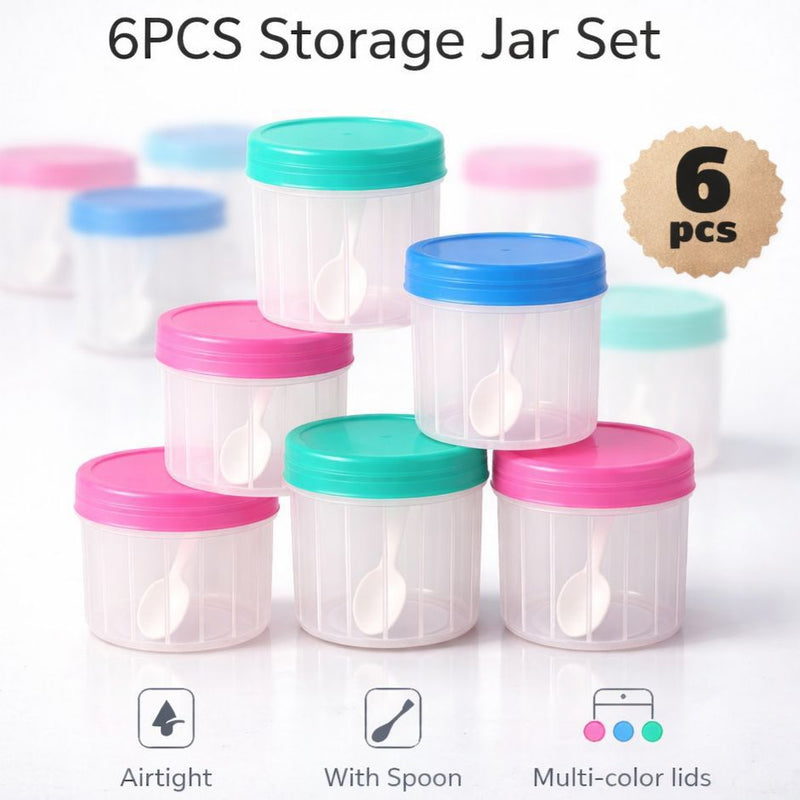 6PCS Airtight Storage Jar Set with Spoon & Multi-Color Lids