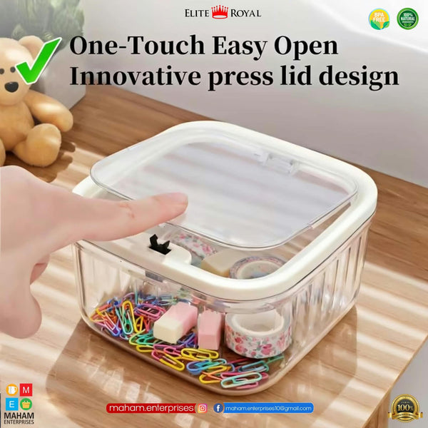 One-Touch Press Lid Storage Container – BPA Free, Clear Organizer Box
