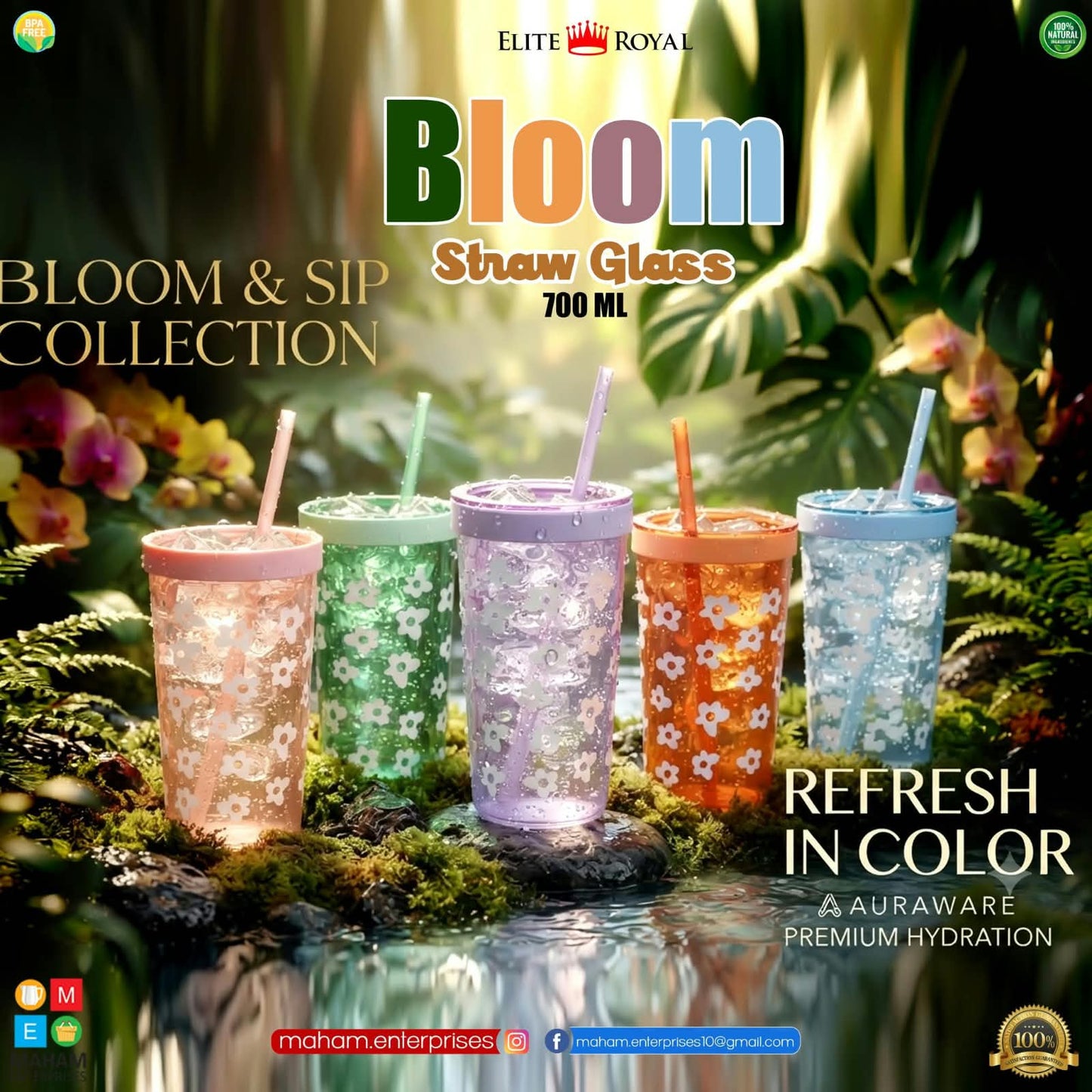 Bloom Straw Glass 700ml – Bloom & Sip Collection