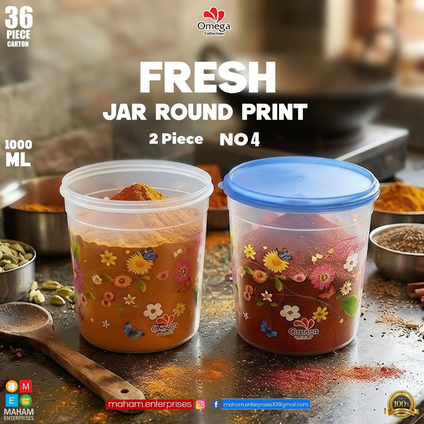 Fresh Jar Round Print No.4 – 2 Piece Set (1000ml)