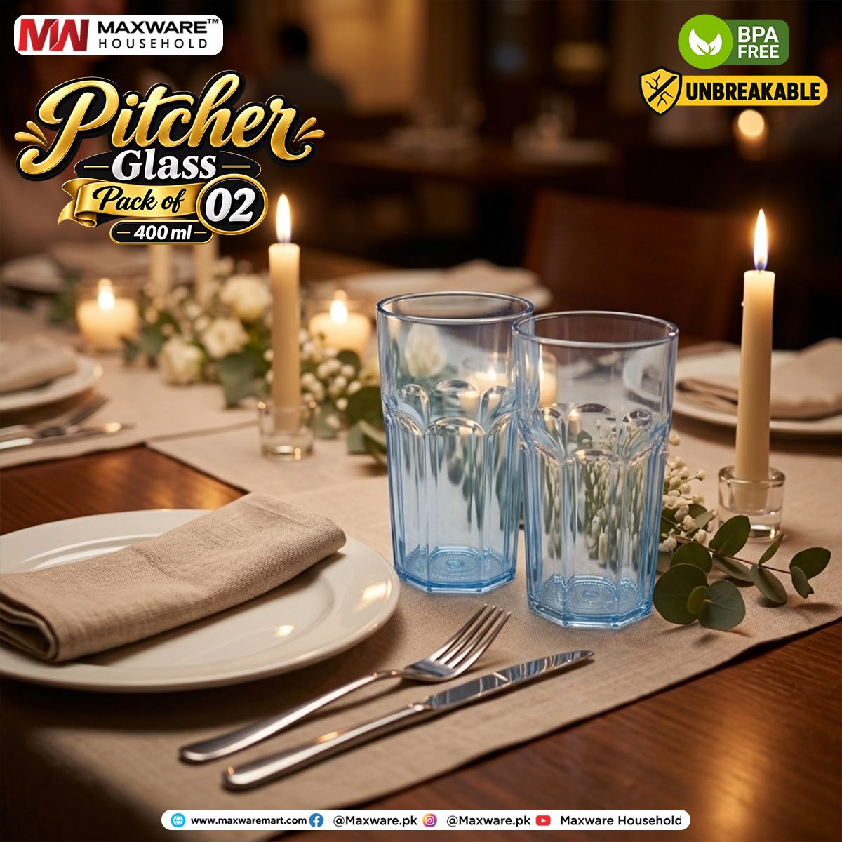 Maxware Pitcher Glass Pack of 2 – 400ml