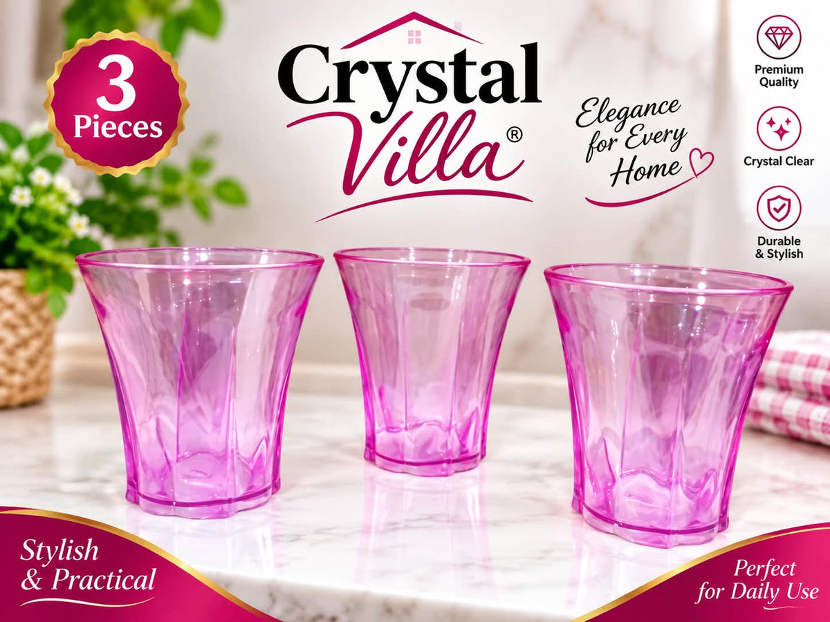 Crystal Villa Glass – Pack of 3 | Crystal Clear | Premium Quality