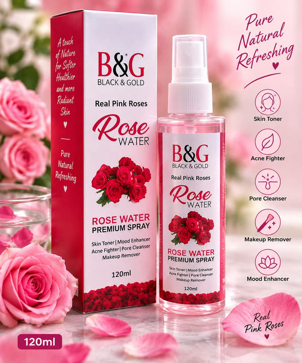 B&G Black & Gold Rose Water Premium Spray – 120ml | Real Pink Roses