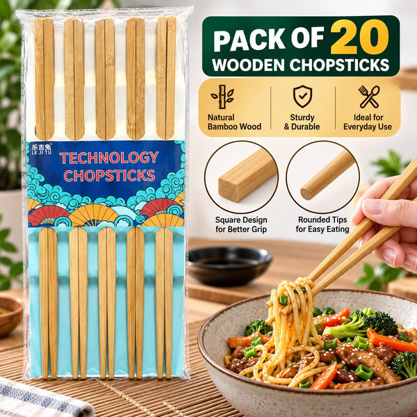 Wooden Chopsticks Pack of 20 – Natural Bamboo | Le Ji Tu