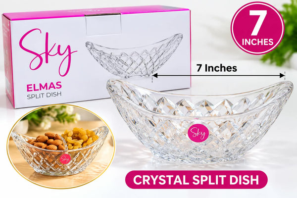 Sky Elmas Crystal Split Dish 7 Inches – Elegant Serving Bowl for Dry Fruits & Snacks