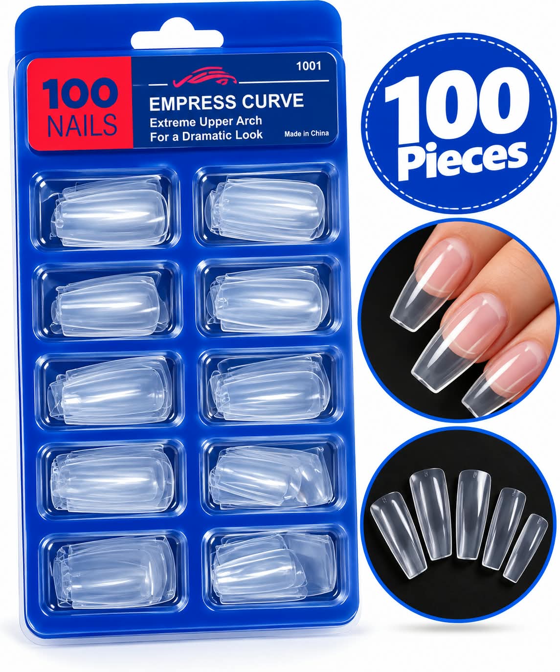 Empress Curve Clear Nail Tips – 100 Pieces (Extreme Upper Arch)