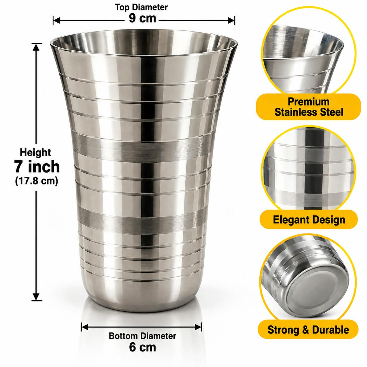 7 Inch Premium Stainless Steel Glass