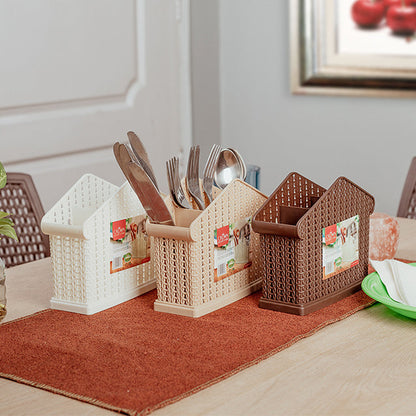 Crown Cutlery Stand – Rattan Style Plastic Organizer | Available in 3 Colors