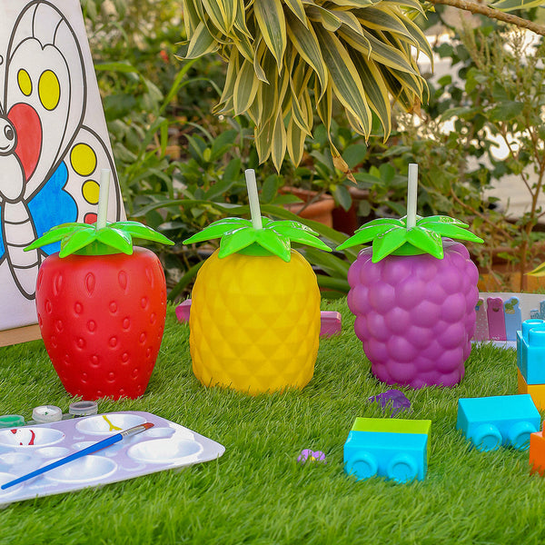 Fruit Shape Sipper Cup with Straw - Kids Drinking Cup (Strawberry / Pineapple / Grape)