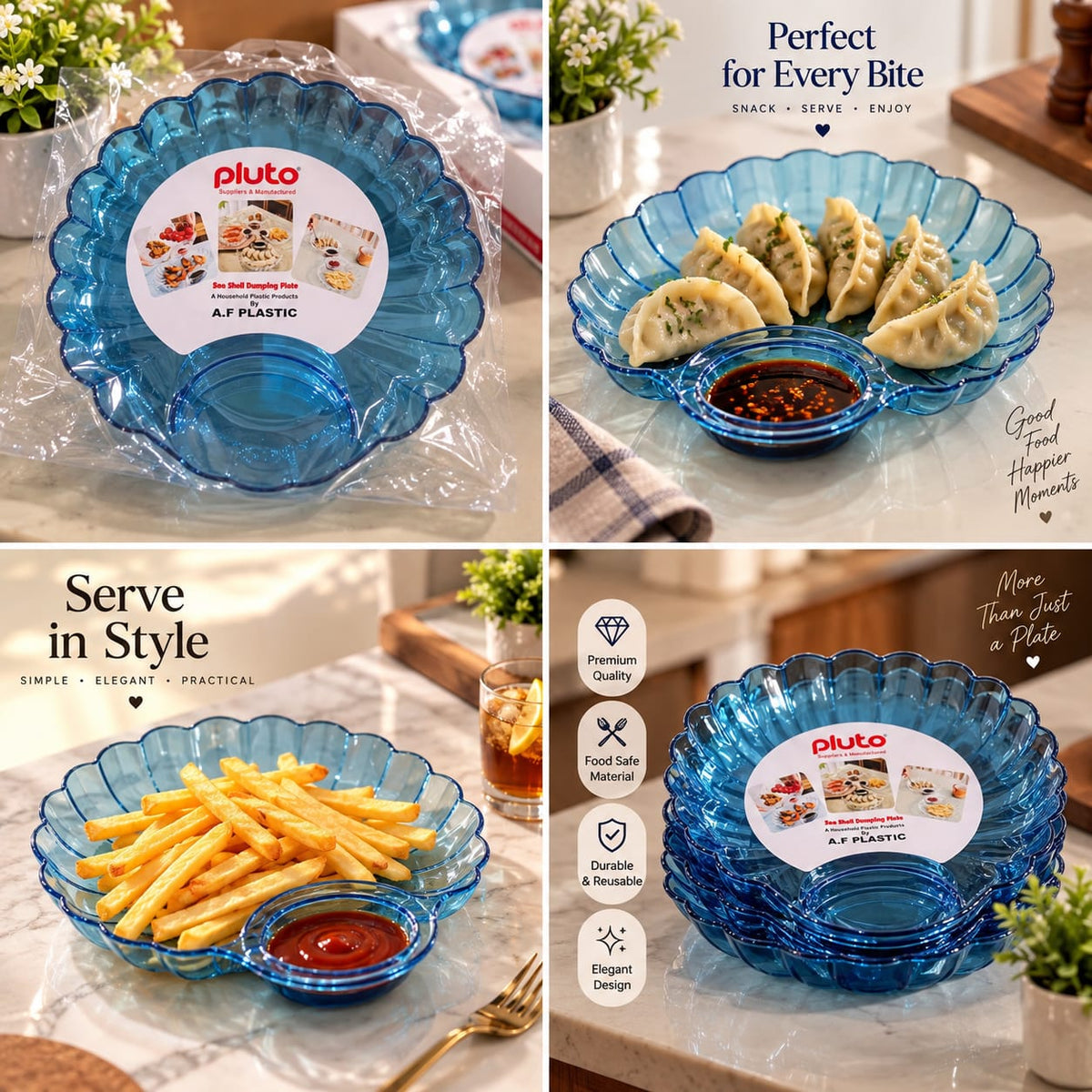 Pluto Sea Shell Dumpling Plate with Dip Bowl – Food Safe Serving Plate
