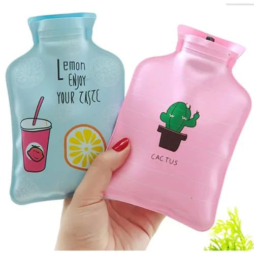Blue lemon and pink cactus printed hot water bottles