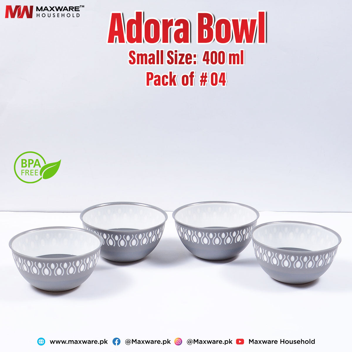 Maxware Adora Bowl 400 ml pack of four in grey